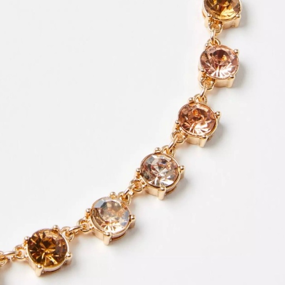 NWT LOFT Tan, Gold & Crystal Gem Statement Necklace - Picture 2 of 3